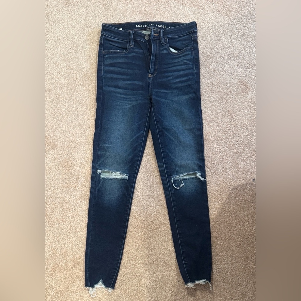 American Eagle Outfitters Dark Blue Distressed Skinny Jeans